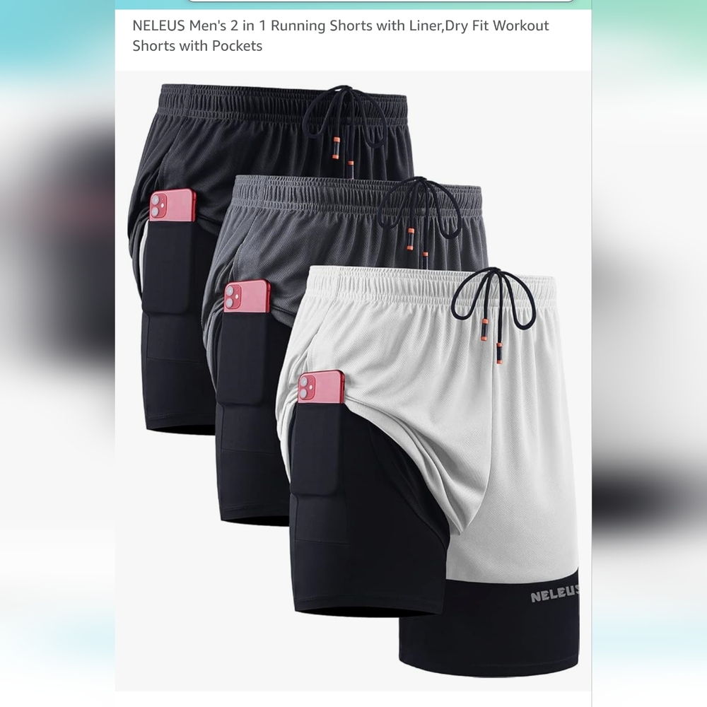 NELEUS Men's 2 in 1 Running Shorts with Liner,Dry Fit Workout Shorts with Pocket